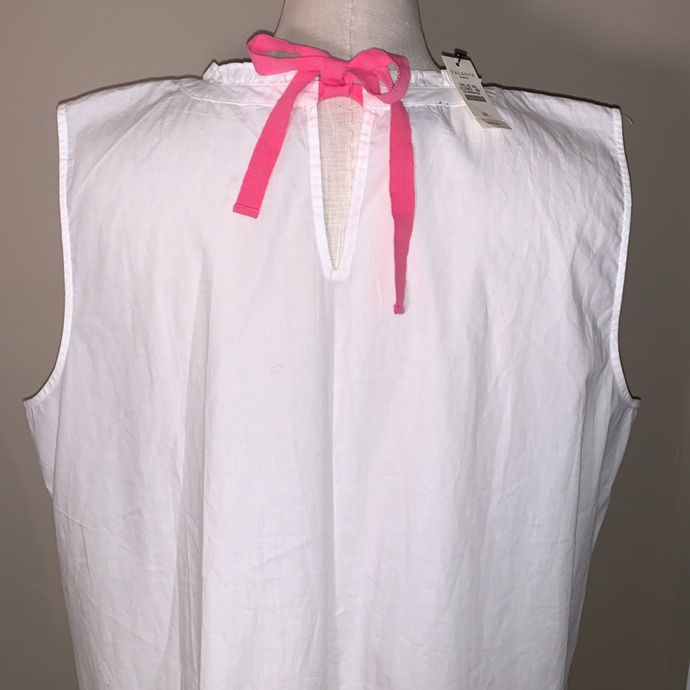 NWT Talbots Woman Sleeveless Blouse, White with Pink Tie Back Closure, Size 2X - Picture 6 of 16